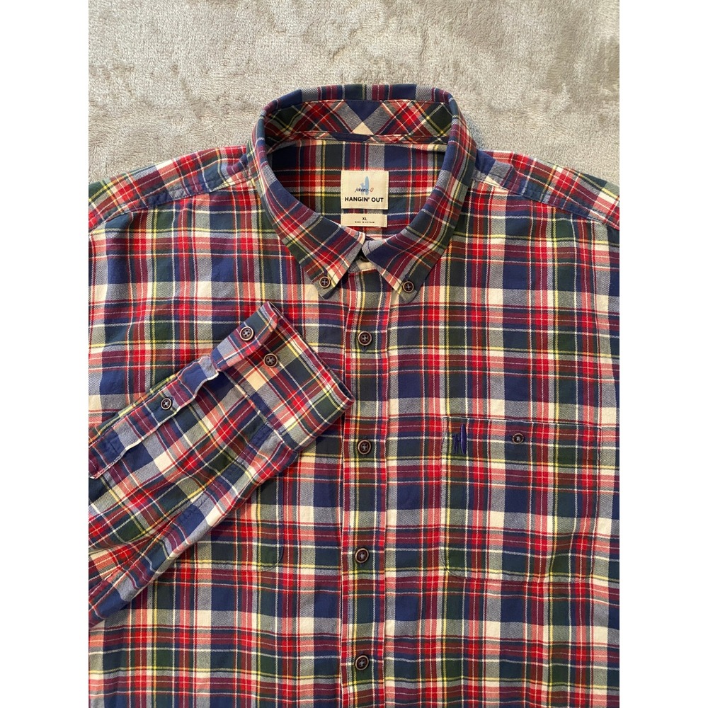 johnnie-O Button Down Sz XL Blue Red Plaid Hangin Out Cotton Long Sleeve Shirt
